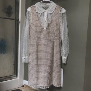 SHEIN apricot tweed dress with laced mesh